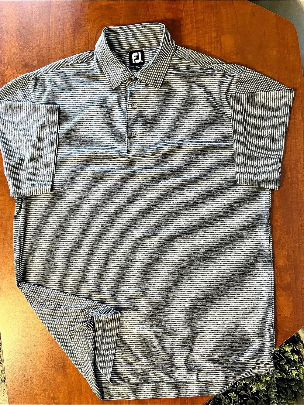 FootJoy Men's Striped Golf Polo in Gray & White Large